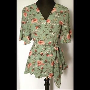 LOFT Floral Tie Waist Peplum Top Size XS NWOT